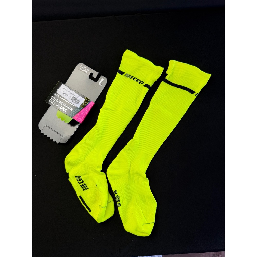 CEP Women Neon Compression Tall Socks Size III Yellow 20-30mmHg Running Recovery